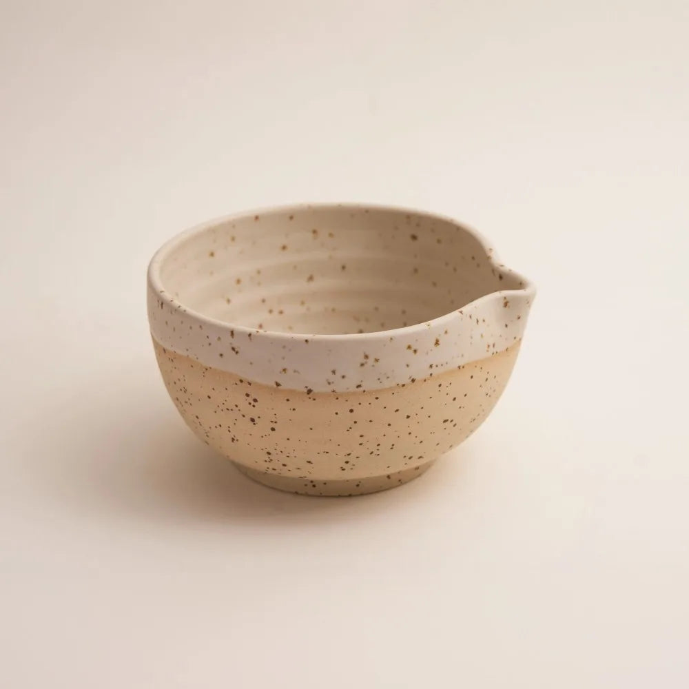 Speckled stoneware spouted bowl