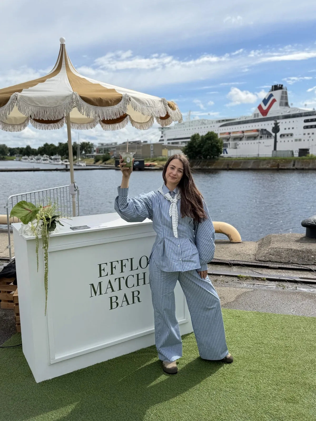 The Efflo Matcha Bar by the river in Riga